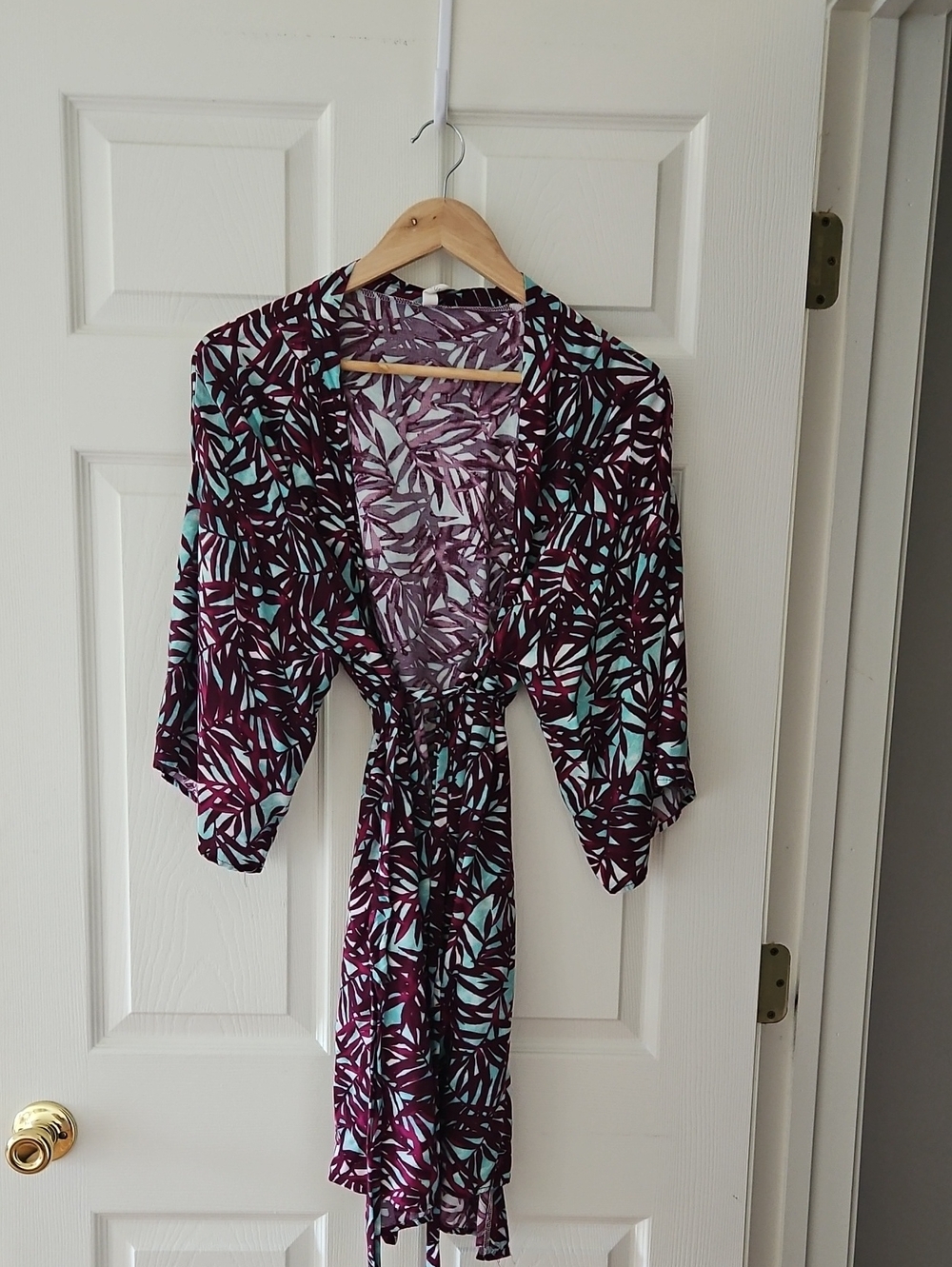 Pinkblush Purple and Light Blue Leaf-Print Wrap Robe